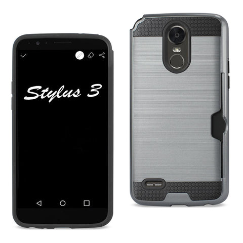 Reiko LG Stylo 3/ Stylus 3 Slim Armor Hybrid Case with Card Holder in Gray | MaxStrata