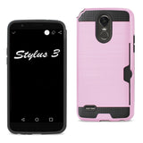 Reiko LG Stylo 3/ Stylus 3 Slim Armor Hybrid Case with Card Holder in Pink | MaxStrata