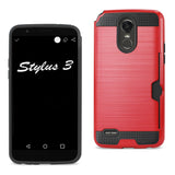 Reiko LG Stylo 3/ Stylus 3 Slim Armor Hybrid Case with Card Holder in Red | MaxStrata