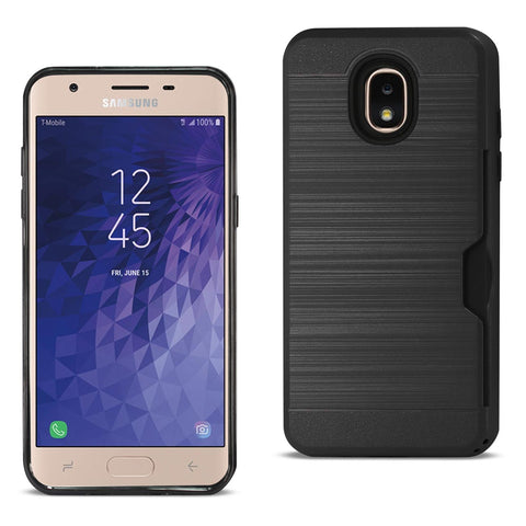 Reiko Samsung J3 (2018) Slim Armor Hybrid Case with Card Holder in Black | MaxStrata