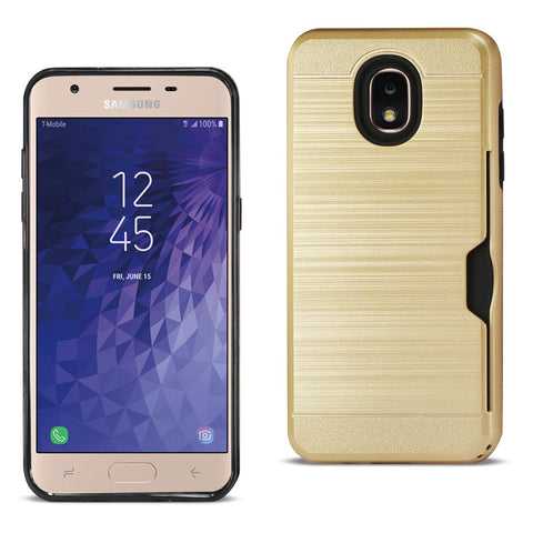 Reiko Samsung J3 (2018) Slim Armor Hybrid Case with Card Holder in Gold | MaxStrata