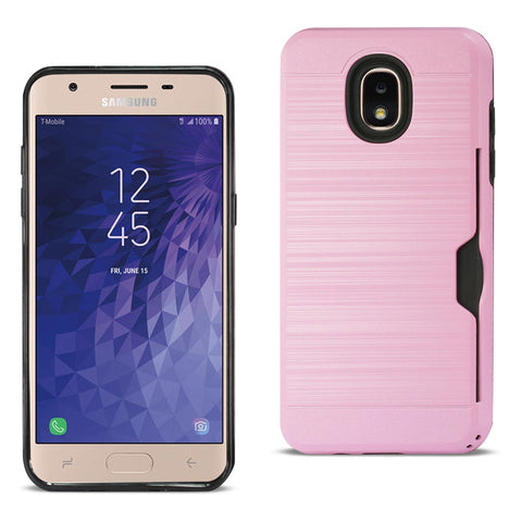 Reiko Samsung J3 (2018) Slim Armor Hybrid Case with Card Holder in Pink | MaxStrata
