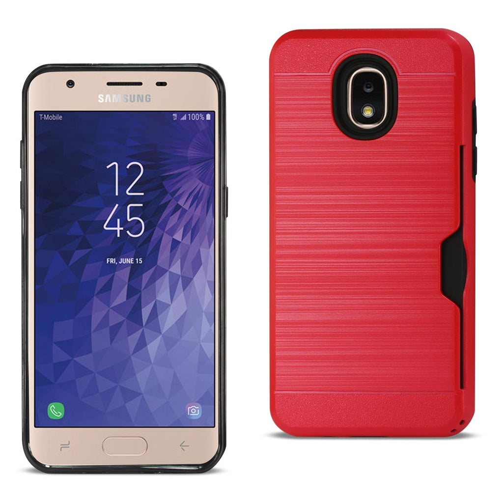 Reiko Samsung J3 (2018) Slim Armor Hybrid Case with Card Holder in Red | MaxStrata