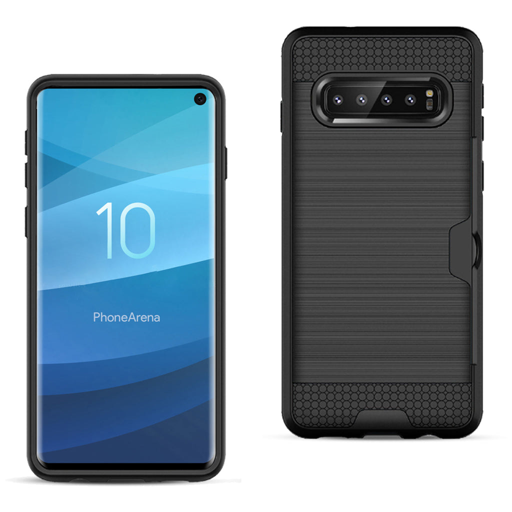 Reiko Samsung Galaxy S10 Slim Armor Hybrid Case with Card Holder in Black | MaxStrata