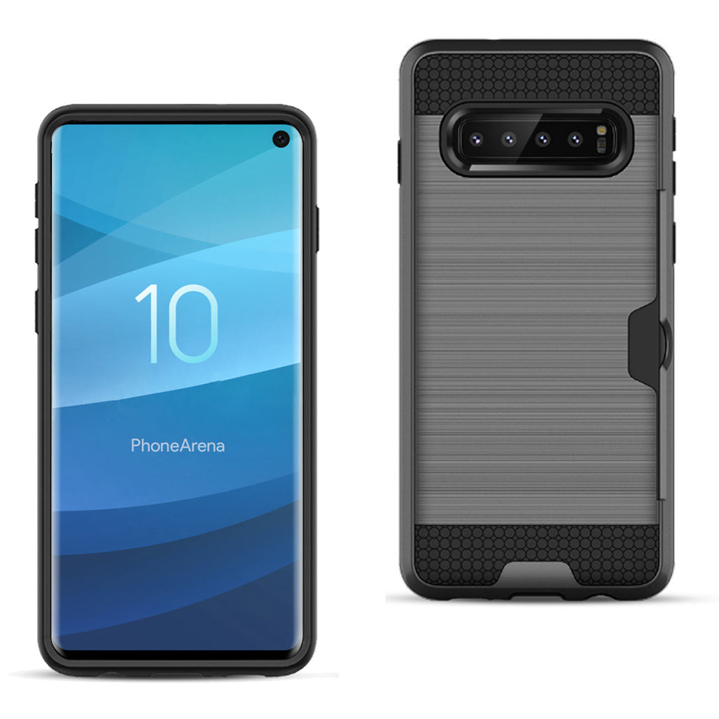 Reiko Samsung Galaxy S10 Slim Armor Hybrid Case with Card Holder in Gray | MaxStrata