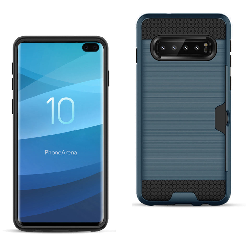 Reiko Samsung Galaxy S10 Plus Slim Armor Hybrid Case with Card Holder in Navy | MaxStrata