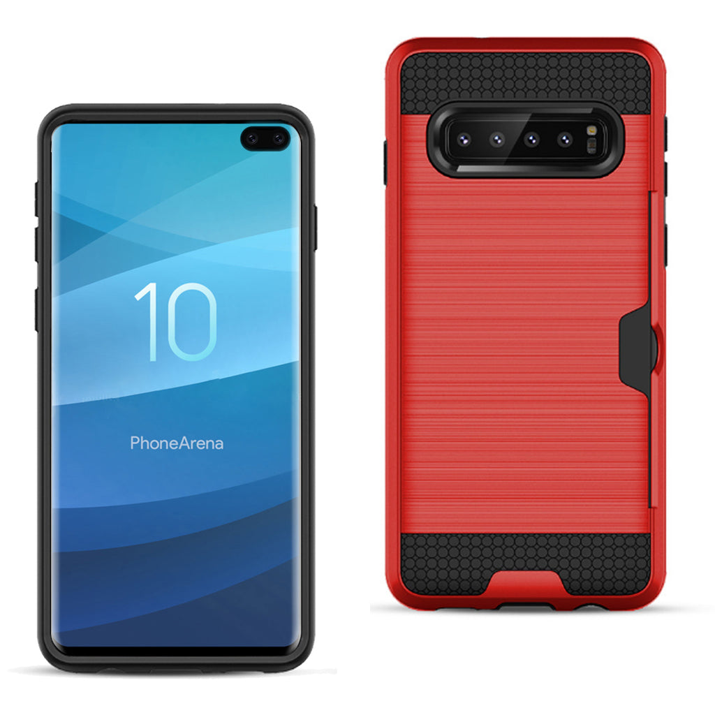 Reiko Samsung Galaxy S10 Plus Slim Armor Hybrid Case with Card Holder in Red | MaxStrata