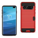 Reiko Samsung Galaxy S10 Plus Slim Armor Hybrid Case with Card Holder in Red | MaxStrata