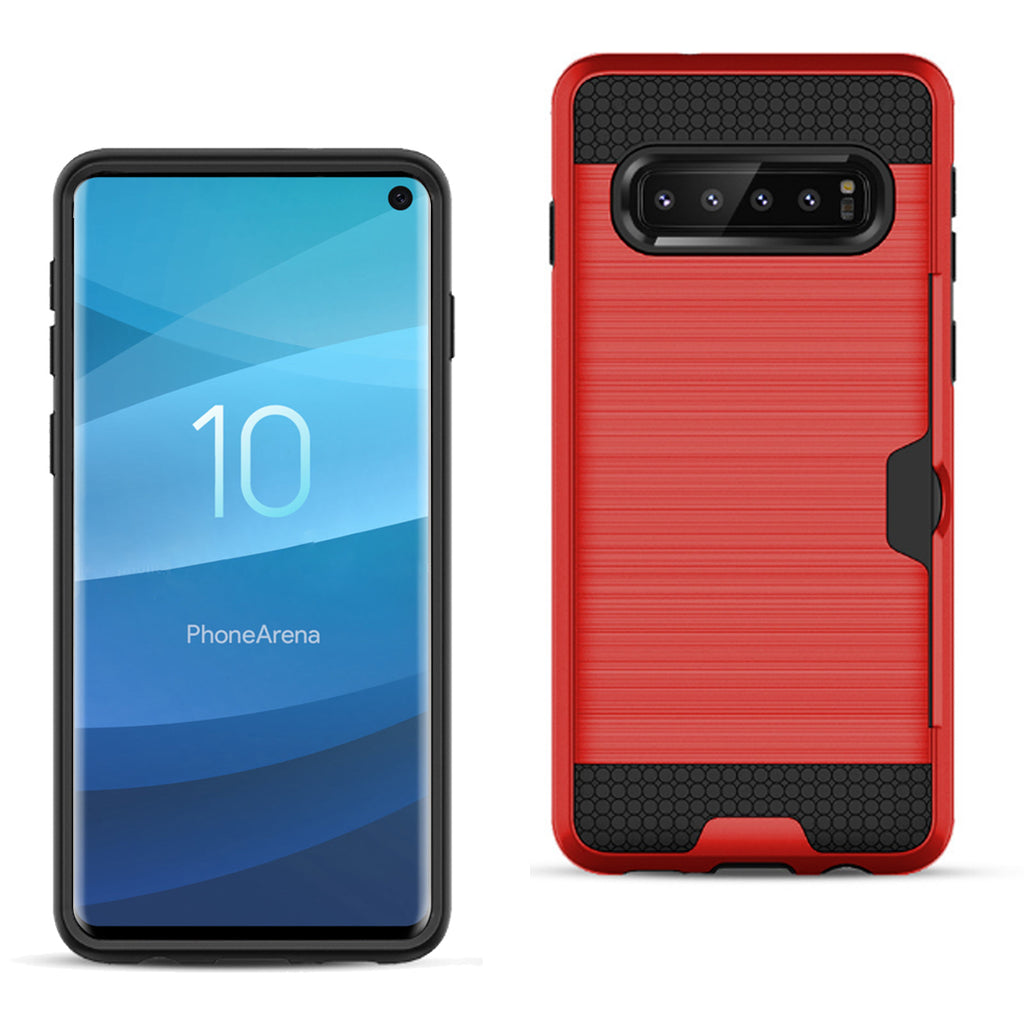 Reiko Samsung Galaxy S10 Slim Armor Hybrid Case with Card Holder in Red | MaxStrata