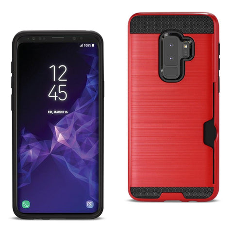Reiko Samsung Galaxy S9 Plus Slim Armor Hybrid Case with Card Holder in Red | MaxStrata