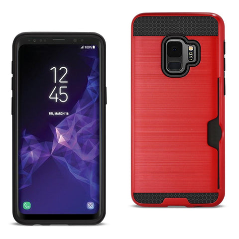 Reiko Samsung Galaxy S9 Slim Armor Hybrid Case with Card Holder in Red | MaxStrata