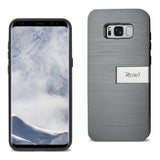 Reiko Samsung S8 Edge/ S8 Plus Slim Armor Hybrid Case with Card Holder & Kickstand in Grey | MaxStrata