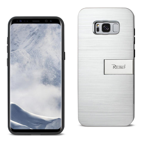 Reiko Samsung S8 Edge/ S8 Plus Slim Armor Hybrid Case with Card Holder & Kickstand in Silver | MaxStrata