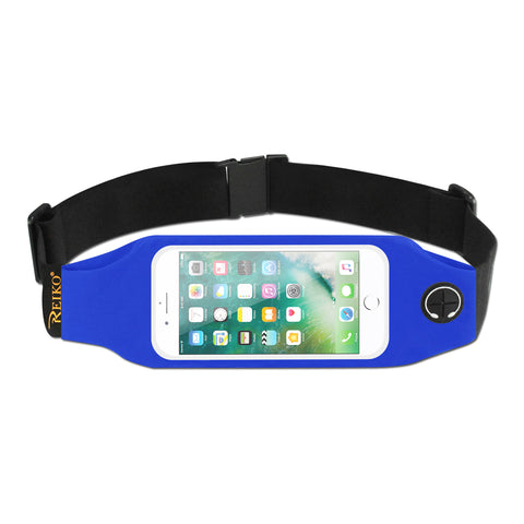 Reiko Running Sport Belt for iPhone 7/ 6/ 6S or 5 Inches Device with Two Pockets & LED in Blue (5X5 Inches) | MaxStrata