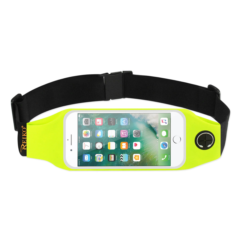 Reiko Running Sport Belt for iPhone 7 Plus/ 6S Plus or 5.5 Inches Device with Two Pockets & LED in Green (5.5X5.5 | MaxStrata
