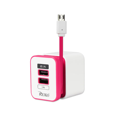 Reiko 2 AMP Dual Port Portable Travel Adapter Charger in Hot Pink | MaxStrata