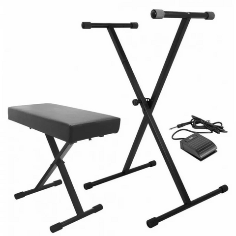 On-Stage Keyboard Stand and Bench Pack with Keyboard Sustain Pedal (TMP-KPK6520BB) | MaxStrata®