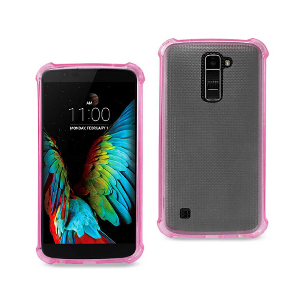 Reiko LG K10 Clear Bumper Case with Air Cushion Protection in Clear Hot Pink | MaxStrata