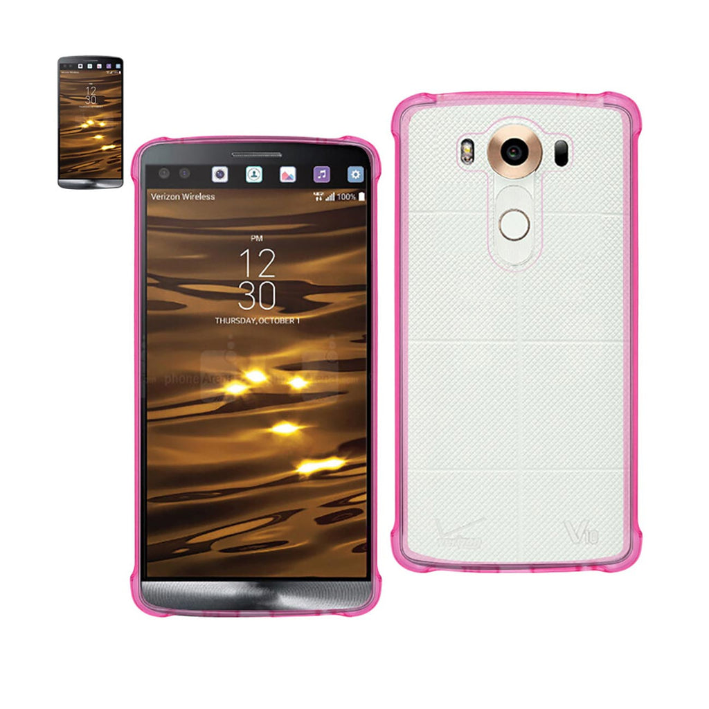 Reiko LG V10 Clear Bumper Case with Air Cushion Protection in Clear Hot Pink | MaxStrata