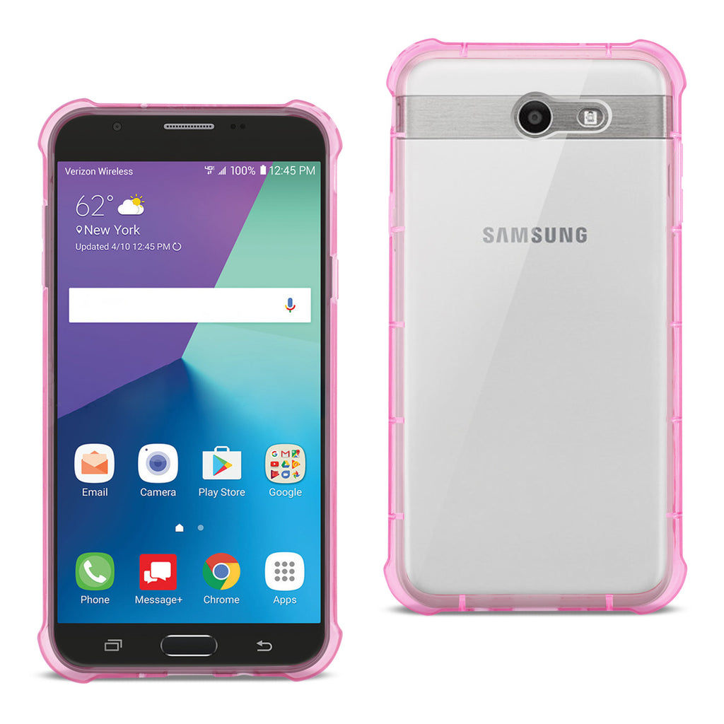 Reiko Samsung Galaxy J7 V (2017) Clear Bumper Case with Air Cushion Protection in Clear Hot Pink | MaxStrata