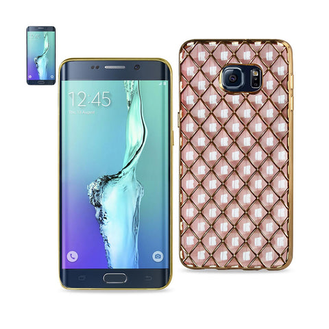 Reiko Samsung Galaxy S6 Edge Plus Flexible 3D Rhombus Pattern TPU Case with Shiny Frame in Pink | MaxStrata