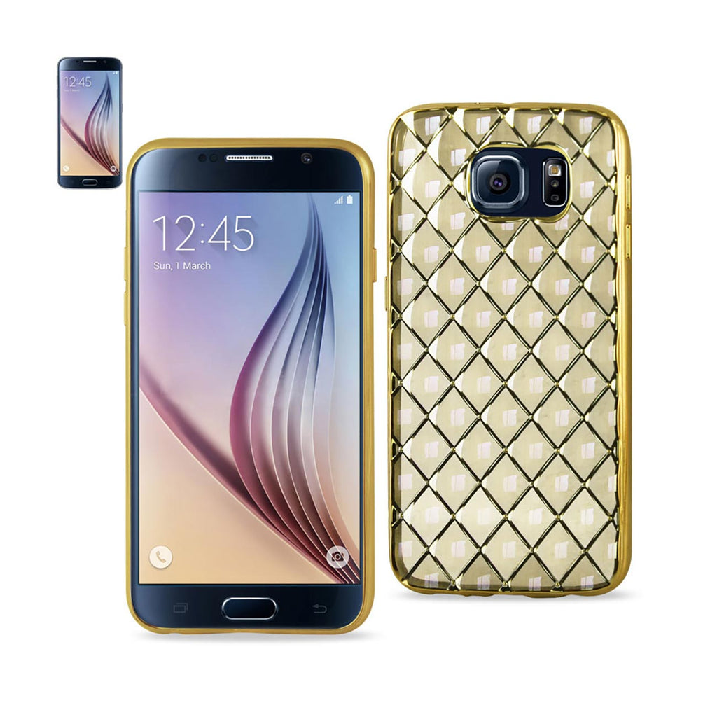 Reiko Samsung Galaxy S6 Flexible 3D Rhombus Pattern TPU Case with Shiny Frame in Gold | MaxStrata
