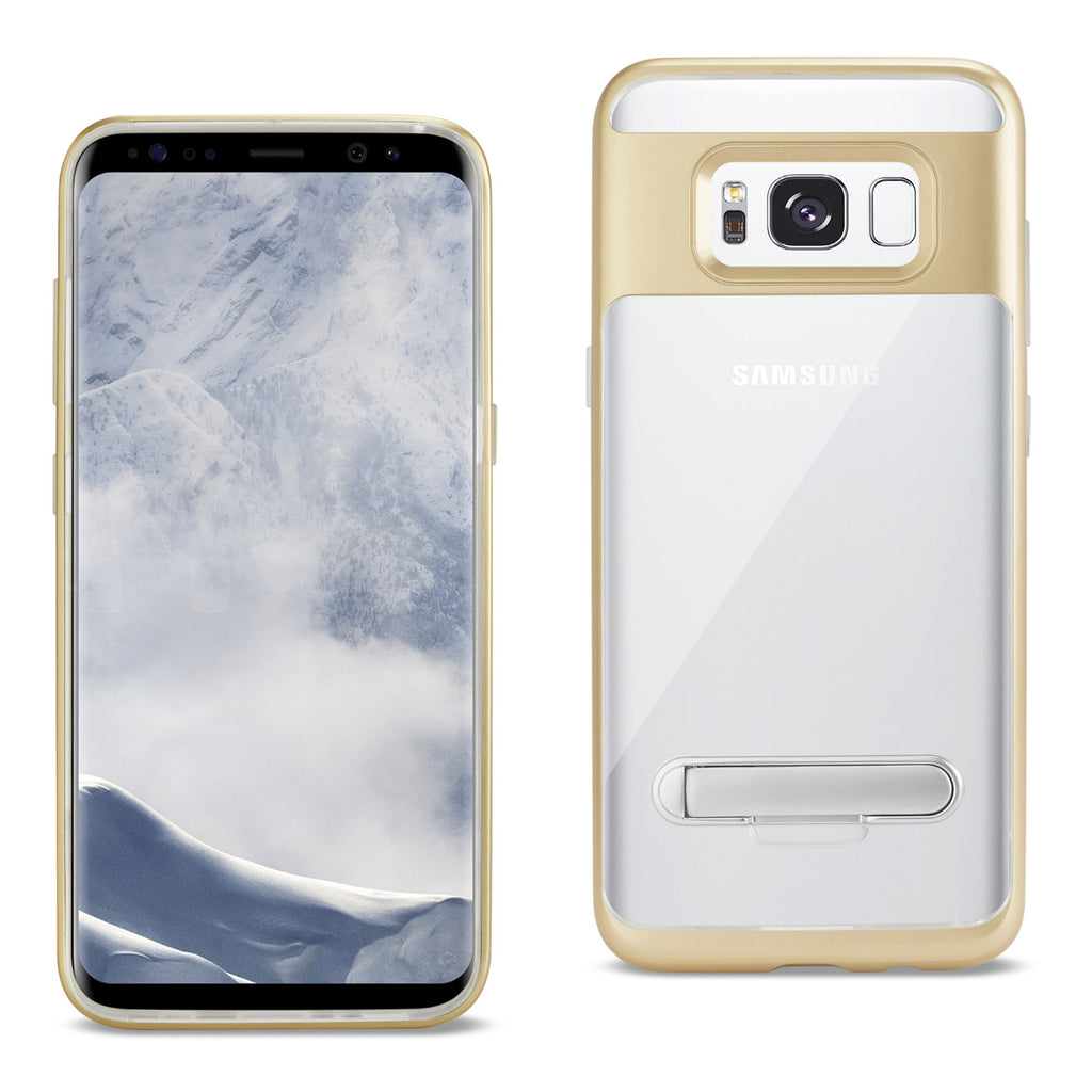 Reiko Samsung Galaxy S8 Edge /S8+/ S8 Plus Transparent Bumper Case with Kickstand in Clear Gold | MaxStrata