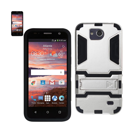 Reiko ZTE Overture 2 Hybrid Metallic Case with Kickstand in Black Silver | MaxStrata