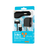 Reiko iPhone 4G 1 AMP 3-in-1 Car Charger Wall Adapter with Cable in Black | MaxStrata