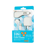 Reiko iPhone 4G 1 AMP 3-in-1 Car Charger Wall Adapter with Cable in White | MaxStrata