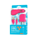 Reiko iPhone SE/ 5S/ 5 1 AMP 3-in-1 Car Charger Wall Adapter with Cable in Hot Pink | MaxStrata