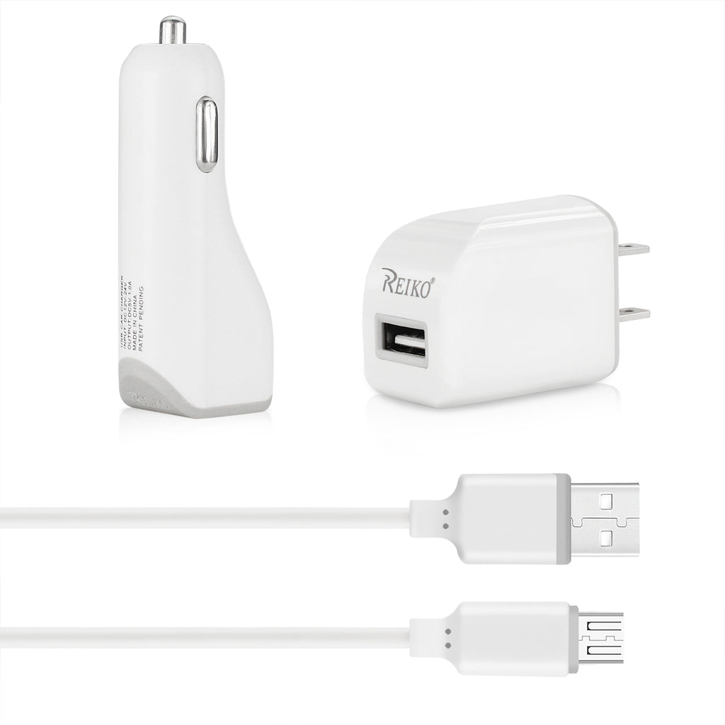 Reiko Micro 1 AMP 3-in-1 Car Charger Wall Adapter with USB Cable in White | MaxStrata