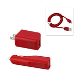 Reiko Micro 1 AMP 3-in-1 Car Charger Wall Adapter with USB Cable in Red | MaxStrata