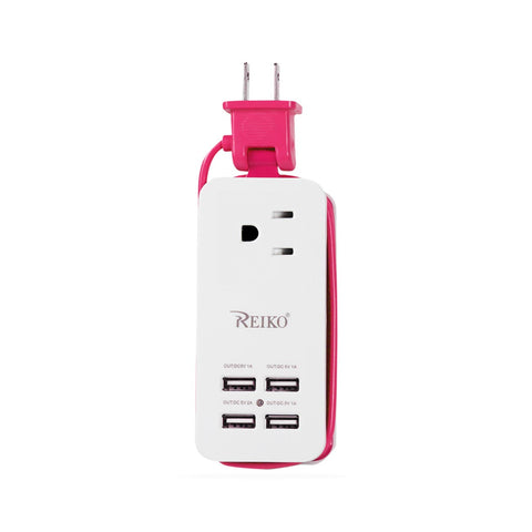 Reiko 4.1 AMP 4 USB Home Wall Charging Station in Hot Pink