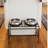 Unspill-a-Bowl® Stainless Steel Double Dog Bowl & Stand Bundle - Paws Pattern | No Spill, Long Ears, Slow Feeding | MaxStrata®