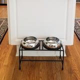 Unspill-a-Bowl® Stainless Steel Double Dog Bowl & Stand Bundle - Paws Pattern | No Spill, Long Ears, Slow Feeding | MaxStrata®