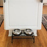 Unspill-a-Bowl® Stainless Steel Double Dog Bowl & Stand Bundle - Paws Pattern | No Spill, Long Ears, Slow Feeding | MaxStrata®