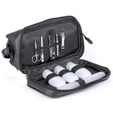 Dopp Super Travel Kit with Bonus Items  | Toiletry Bag with 3 TSA Compliant Refillable Bottles, Nail Kit & Toothbrush Holder - Black Vegan Leather | MaxStrata®