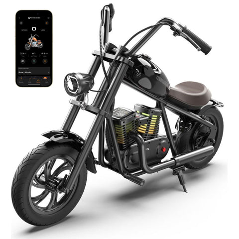 HYPER GOGO Challenger 12 Plus Kids Electric Motorcycle + App – UL2272 Compliant, Smart Ride-On Chopper Bike with RGB Lights, Navigation, Sounds & Smoke Effects
