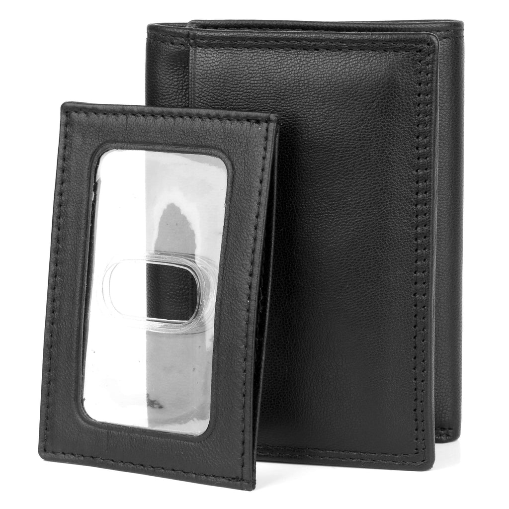 J. Buxton Emblem ID Three-Fold Leather Wallet with Removable Card Case - Black | MaxStrata®