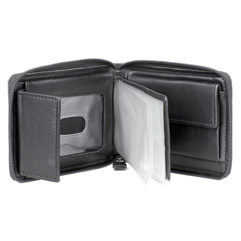 J. Buxton Emblem Zip-Around Billfold Leather Wallet - Black | MaxStrata®