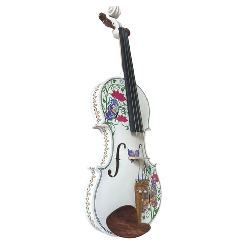 Rozanna's Violins Butterfly Dream II Bejeweled White Violin Outfit with Greco & Glow Bow 4/4 | Includes Bow, Rosin, Case & Strings | MaxStrata®