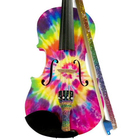 Rozanna’s Violins Tie Dye Bling Violin with Bling Bow 4/4 | Includes Bow, Rosin, Case & Strings | MaxStrata®