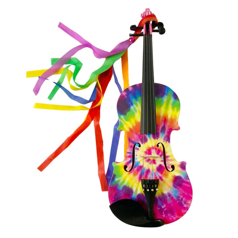 Rozanna’s Violins Tie Dye Violin with Ponytail 1/4 | Includes Bow, Rosin, Case & Strings | MaxStrata®