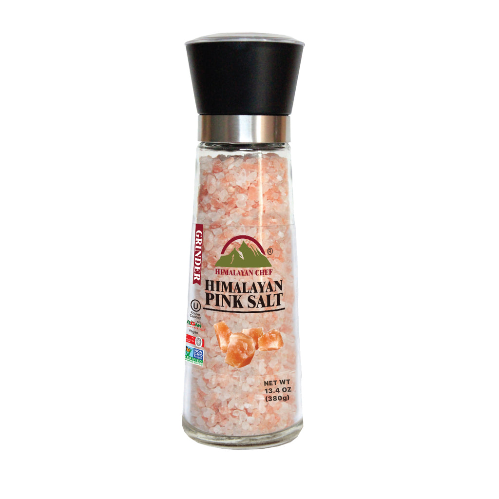 Himalayan Chef Himalayan Pink Salt Coarse, Large Glass Grinder- 13 Oz
