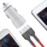 Reiko Dual Port USB Car Charger/ Adapter in Silver (12Pcs) | MaxStrata
