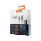 Reiko 8 Pin & Micro USB Trio 3-in-1 USB Data Cable 0.58Ft in Black | MaxStrata