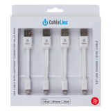 CableLinx 4" Value Pack of 4 Apple Certified MFi Lightning to USB-A Charge & Sync Flat Cables | MaxStrata®