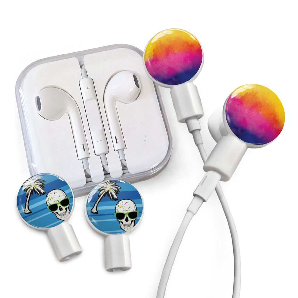 dekaSlides - Earbuds + 2 Pairs Graphics - Watercolor Sunset & Tropical Skull | MaxStrata