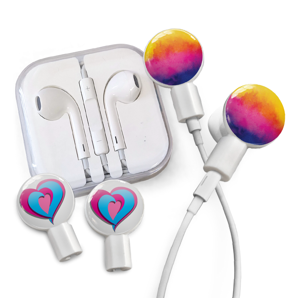 dekaSlides - Earbuds + 2 Pairs Graphics - Watercolor Sunset & Tri-Heart | MaxStrata